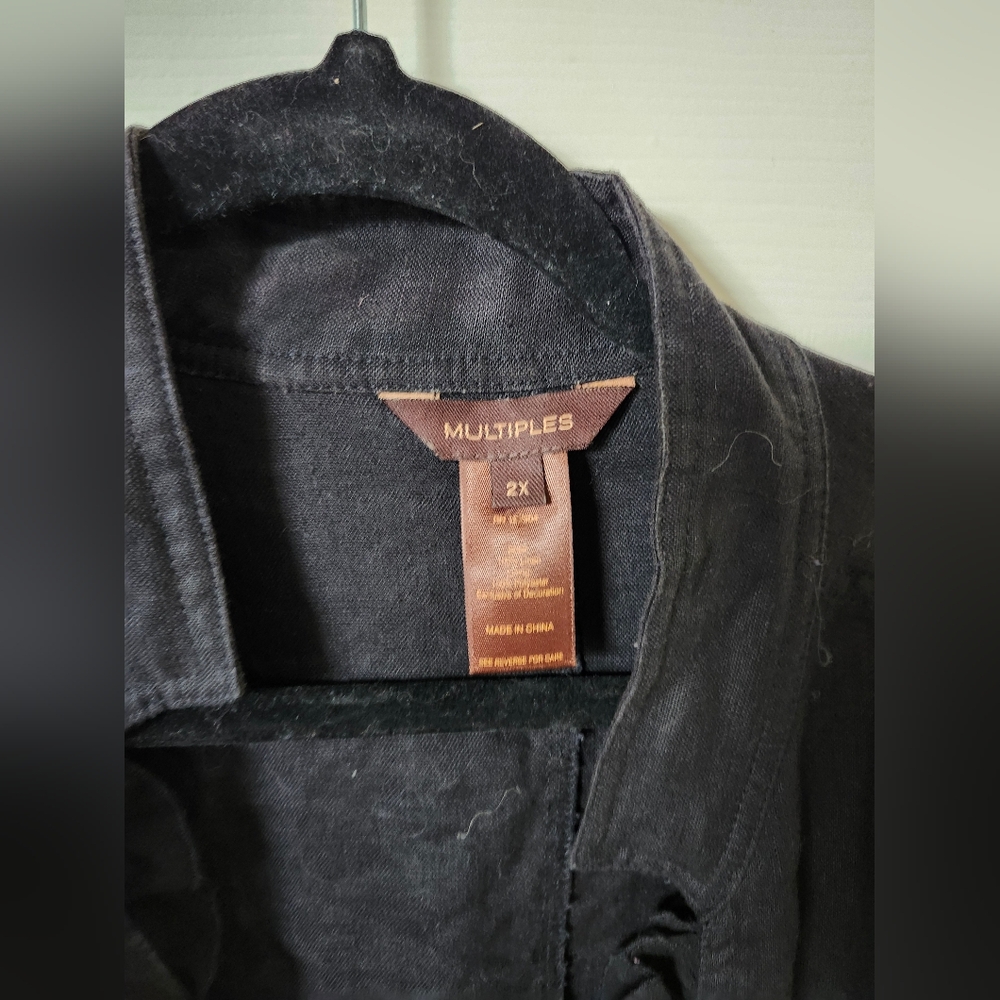 Multiples Black Ruffled Jacket Blazer 2x Button Down - Picture 4 of 6